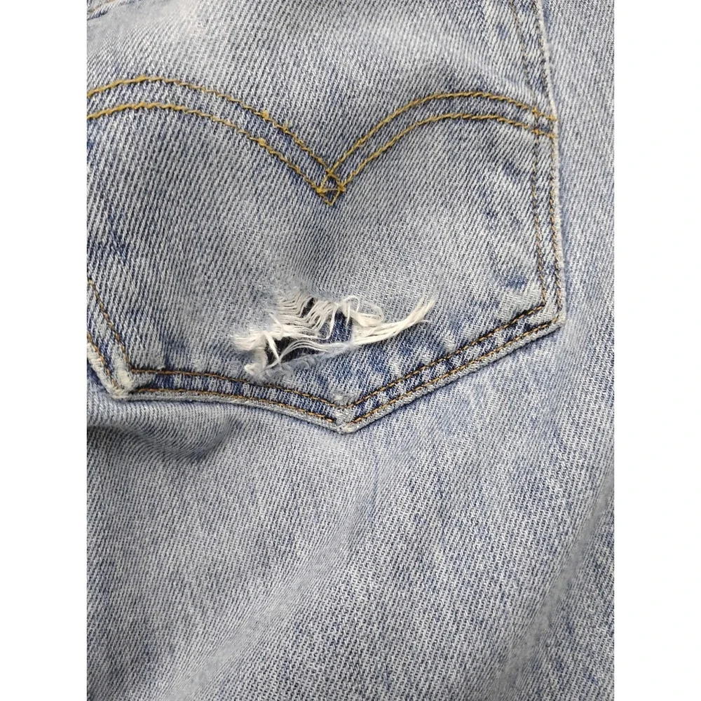 Levis 501 Jeans 34x34 Light Wash Blue Denim Button Fly Trashed Distressed